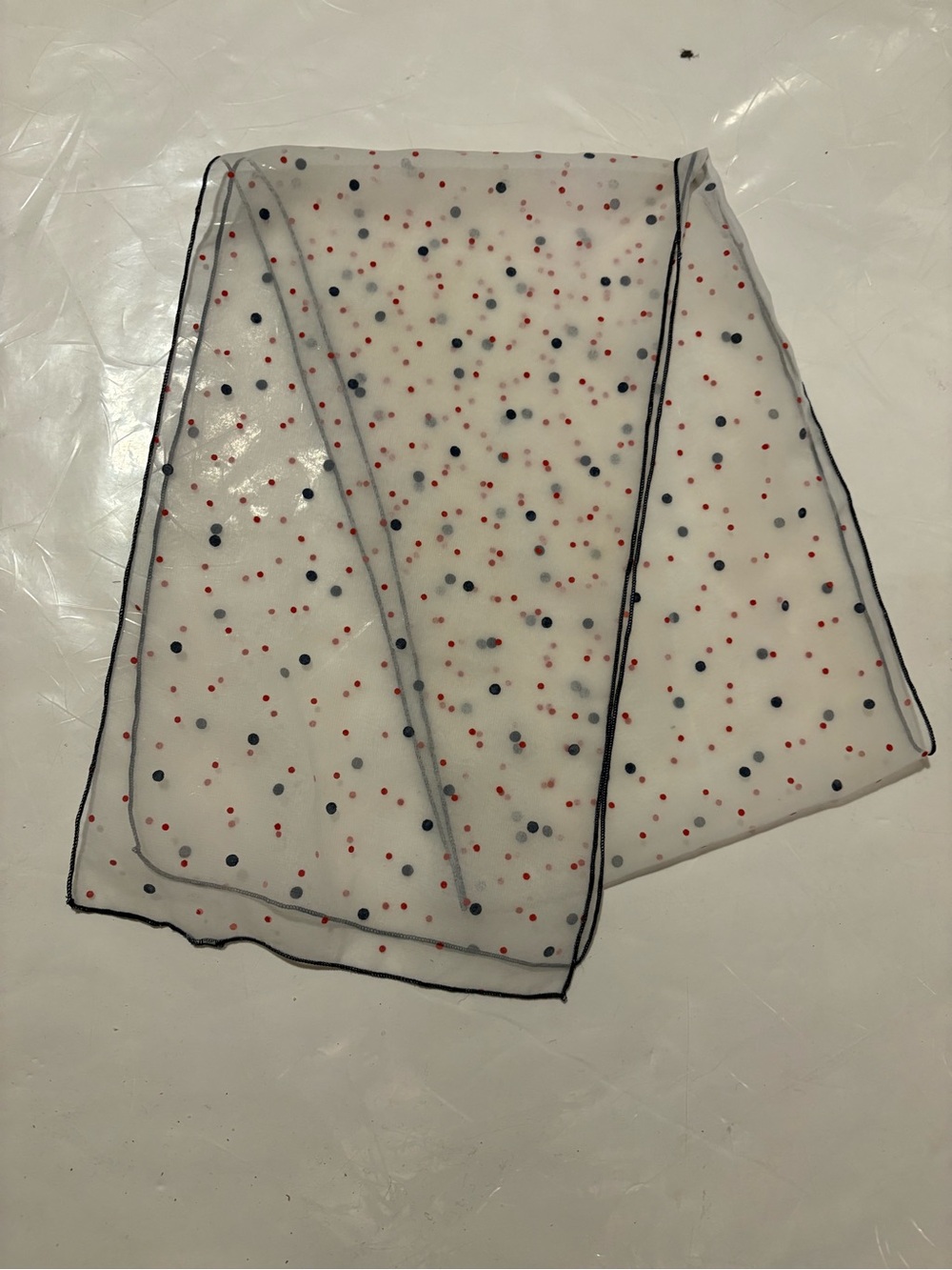 Sheer Polka Dot Scarf - Navy and Red Dots